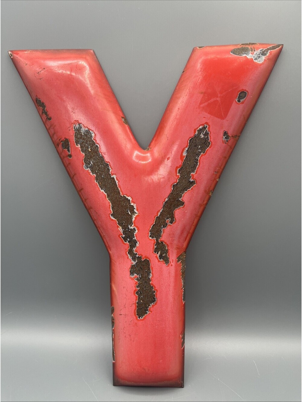 Vintage Porcelain Enamel Metal Sign Letter Y Red 12” Gas Station Oil Advertising